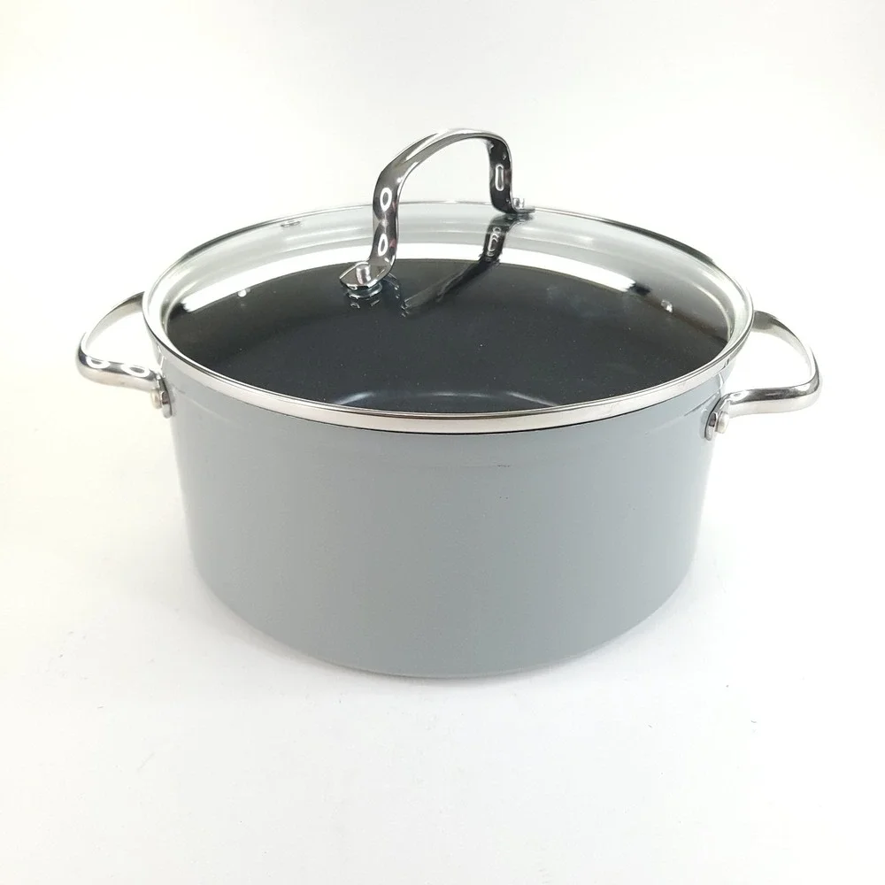 NuWave Duralon Blue 5 Qt. Ceramic Non-Stick Gray Stock Pot with Glass Lid